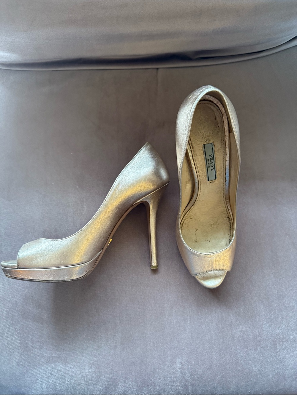 Prada Metallic Gold Peep-Toe Stiletto Pumps